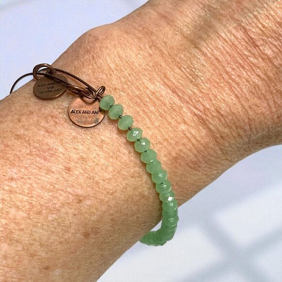 Alex And Ani Green Faceted Bead Charm Bangle Copper Finish Expandable - Picture 4 of 4